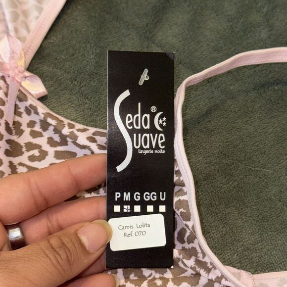 Seda Suave Sleep Dress Women's Medium Pink Leopard Print Bow Slip Lingerie NWT - Picture 5 of 9